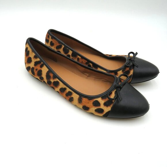 J.CREW Shoes - J.Crew Shoes Womens Size 7.5 Leopard Calf Hair Black Cap Toe Ballet Flats